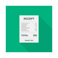 Receipt paper, bill check, invoice, cash receipt. Isolated icon. shop receipt or bill, atm check with tax or vat. vector