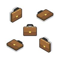 Briefcase Isometric and Flat Black Stroke and Shadow icon vector. Flat style vector illustration.