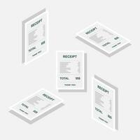 Receipt paper, bill check, invoice, cash receipt. White stroke and shadow design. Isometric and Flat icon. shop receipt or bill, atm check with tax or vat. vector