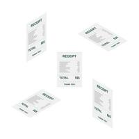 Receipt paper, bill check, invoice, cash receipt. White background. Isometric and Flat icon. shop receipt or bill, atm check with tax or vat. vector