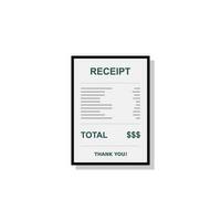 Receipt paper, bill check, invoice, cash receipt. Black stroke and shadow design. Isolated icon. shop receipt or bill, atm check with tax or vat. vector