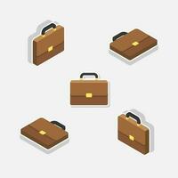 Briefcase Isometric and Flat White Stroke and Shadow icon vector. Flat style vector illustration.