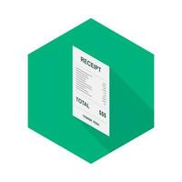 Receipt paper, bill check, invoice, cash receipt. Left view isometric icon. shop receipt or bill, atm check with tax or vat. vector