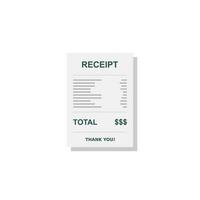 Receipt paper, bill check, invoice, cash receipt. Shadow design. Isolated icon. shop receipt or bill, atm check with tax or vat. vector