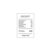 Receipt paper, bill check, invoice, cash receipt. Black outline design. Isolated icon. shop receipt or bill, atm check with tax or vat. vector