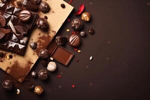 Dark chocolate on table. Chocolate day concept. photo