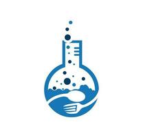 comida laboratorio logo vector icono ilustración diseño modelo. laboratorio logo.lab prueba tubo con cuchara y tenedor.