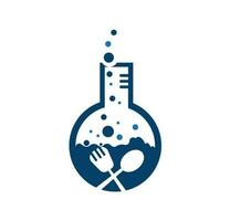 Food Lab logo vector icon illustration design template. lab logo.Lab test tube with spoon and fork.
