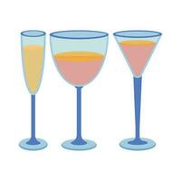 Dishes. A set of glass, cocktail, champagne, wineglass with a drink. vector