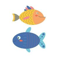 Set of marine fish elements in flat cartoon style. vector