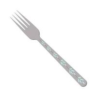 Dishes. Table fork with four prongs and a floral ornament on the handle. vector