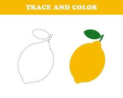 Trace and color worksheet for kids, lemon, vector. vector