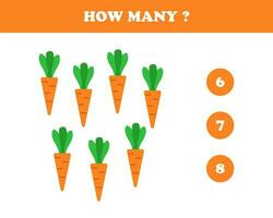 How many, worksheet for kids, carrot, vector. vector