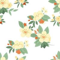 Seamless retro pattern of pastel flowers with leaves on a white background vector