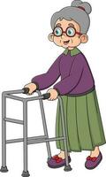 Old woman walking with zimmer frame. Clipart image isolated on white background vector