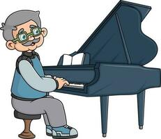 a grandfather is singing a nostalgic song by playing the piano vector