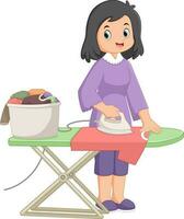 a mother is enthusiastically ironing clothes vector
