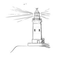 faro bosquejo. Faro con un ligero haz. vector ilustración