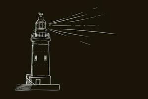 Lighthouse sketch. Beacon with a light beam. Vector illustration