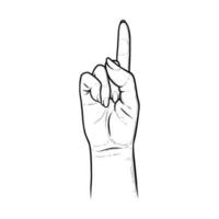 Raised index finger showing number one. Finger pointing in certain direction. Vector illustration isolated in white background