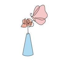 Single Flower in a Vase. One Line floral doodle illustration. Template for greeting Card, invitation. Vector illustration