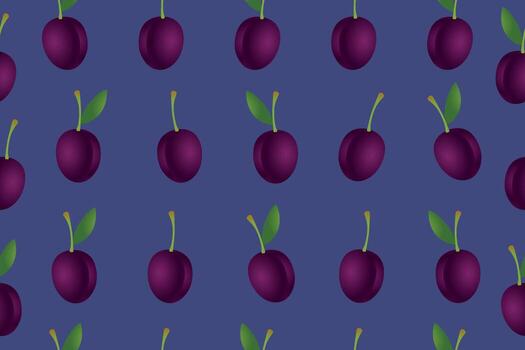 Seamless plum pattern. Vector seamless pattern with plums. Fabric pattern, textile. Vector illustration
