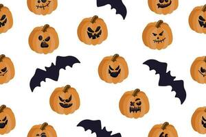 Vector seamless pattern with orange pumpkin for Halloween on a white background. Vector