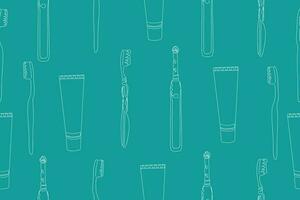 Vector seamless dental pattern with line icons. Vector illustration Toothbrush seamless pattern doodle outline vector. Vector