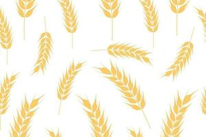 Collection of golden ripe spikelets of wheat. Agricultural symbol, flour production. Vector silhouette of wheat.