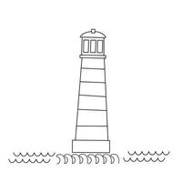 Continuous one line drawing of lighthouse tower. Simple illustration of castle, seacoast lineart vector illustration. Vector