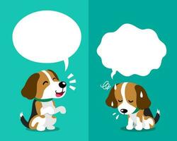 Vector cartoon character cute beagle dog expressing different emotions with speech bubbles