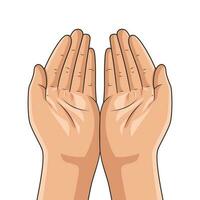 Two hands side by side. Hands in position, palms up, hold something, two hands are praying, pray to God, isolated on white background, vector illustration