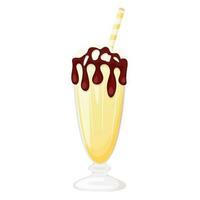 Milkshake in a glass cup with marshmallows and chocolate vector