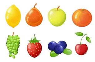 Fruits and berries cartoon illustration set. Game interface elements. vector