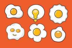 Fried eggs set on orange background. Vector illustration in flat style.