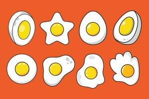 frito huevos conjunto en naranja antecedentes. vector ilustración en plano estilo.