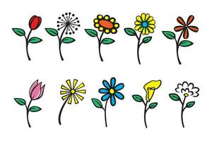 Set of hand drawn doodle flowers isolated on white background. vector