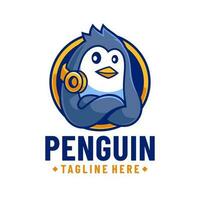 pingüino con auriculares juego de azar logo diseño vector