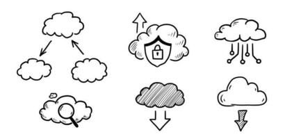 Doodle data server cloud set vector