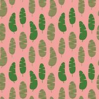 Banana leaves seamless pattern. Flat style banana palm leaves on pink background vector