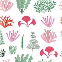 Seaweed and coral seamless pattern. Different kinds of ocean  plants and algae pattern vector