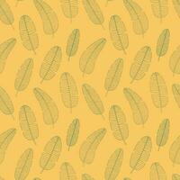 Vector banana leaves  pattern on orange background. Hand drawn banana leaf seamless pattern