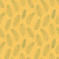 Vector banana leaves  pattern on orange background. Hand drawn banana leaf seamless pattern