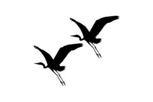 Pair of The Black Heron Bird, Egretta Ardesiaca, also known as the Black Egret Silhouette for Art Illustration, Logo, Pictogram, Website, or Graphic Design Element. Vector Illustration