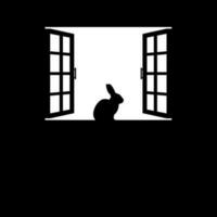 Rabbit or Bunny on the Window Silhouette, for Background, Poster Art Illustration, or Graphic Design Element. Vector Illustration