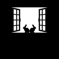 Pair of the Rabbit or Bunny on the Window Silhouette, for Background, Poster Art Illustration, or Graphic Design Element. Vector Illustration