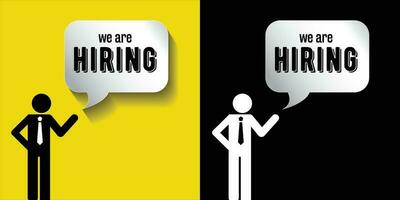 Hiring recruitment open vacancy design info label template. We are hiring join to team announcement lettering vector template