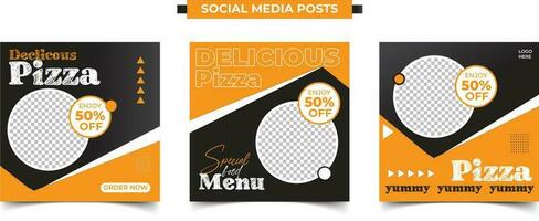 delicious pizza food menu social media post templates- collection of pizza social media posts vector