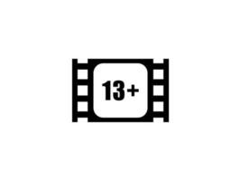 Sign of Adult Only for Thirteen Plus, 13 Plus Age in the Filmstrip. Age Rating Movie Icon Symbol for Movie Poster, Banner, Backdrop, Apps, Website or Graphic Design Element. Vector Illustration