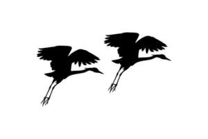 Pair of The Black Heron Bird, Egretta Ardesiaca, also known as the Black Egret Silhouette for Art Illustration, Logo, Pictogram, Website, or Graphic Design Element. Vector Illustration